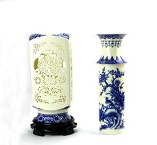 景德鎮青花瓷陶瓷花瓶 雙層鏤空花瓶 工藝品擺件 家居裝飾 05價格 廠家 圖片